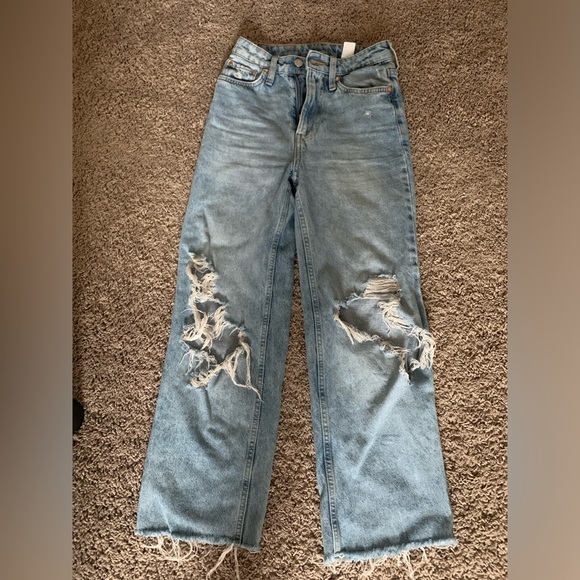 H&M Denim - H&M loose straight high waisted ripped jeans
